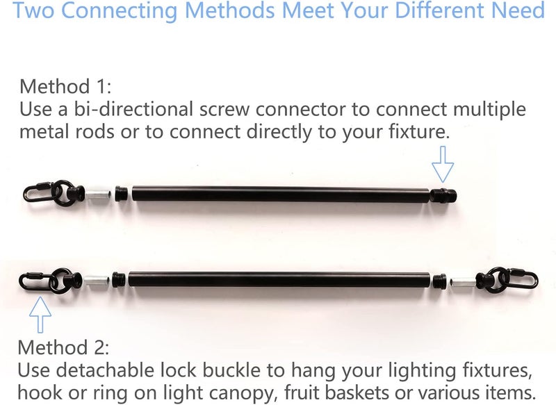 Giluta Threaded Extension Rod for Pendant Light Island Lighting Chandeliers, 2 Rods M10 Lighting Fixture Downrods and Stem 11.8 Inches Matte Black with Chain Link Connectors - Image 4